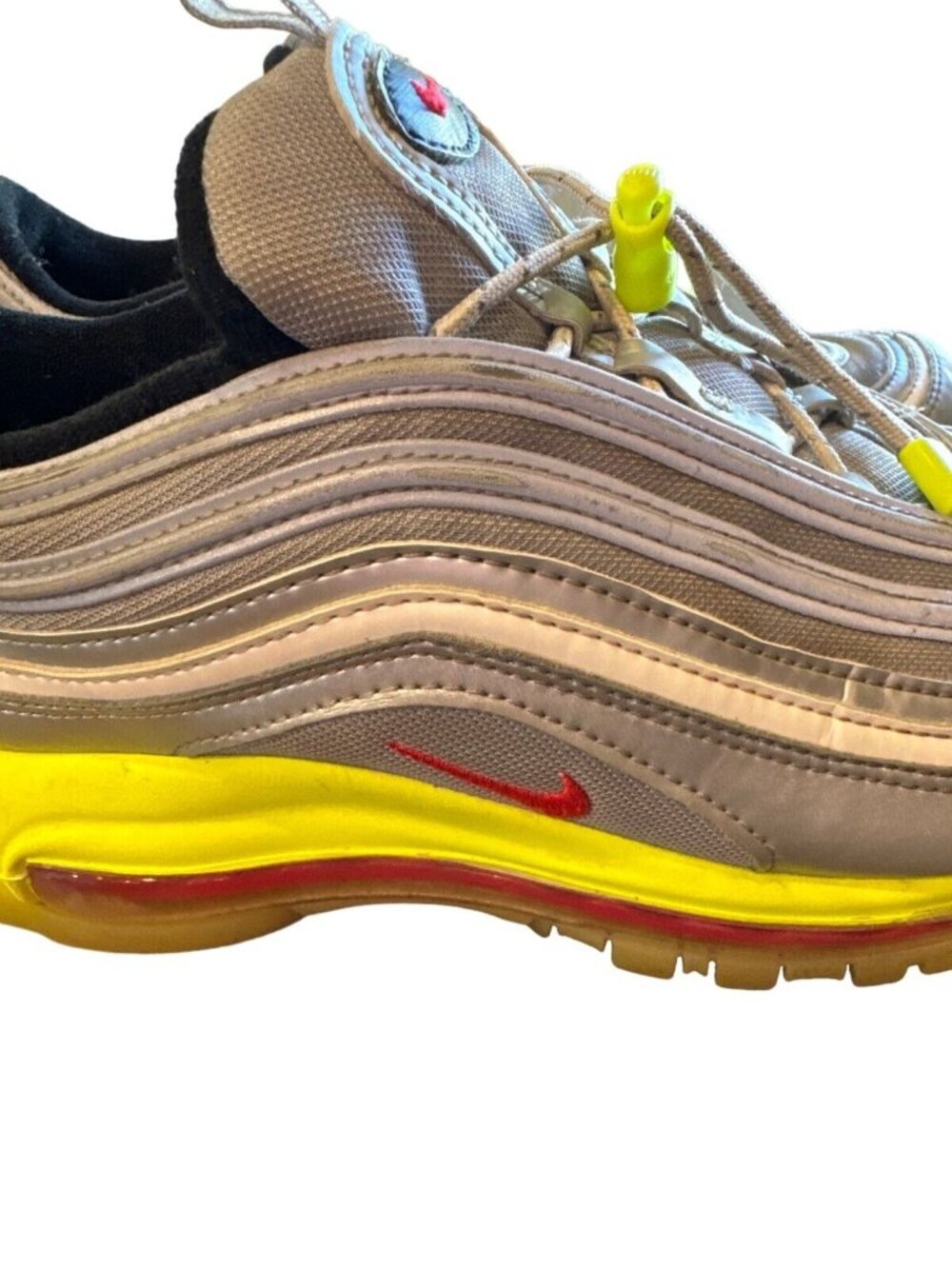 Nike Air Max 97 SE BG Youth Shoes Silver/Yellow/Red Size 7Y - Picture 2 of 7